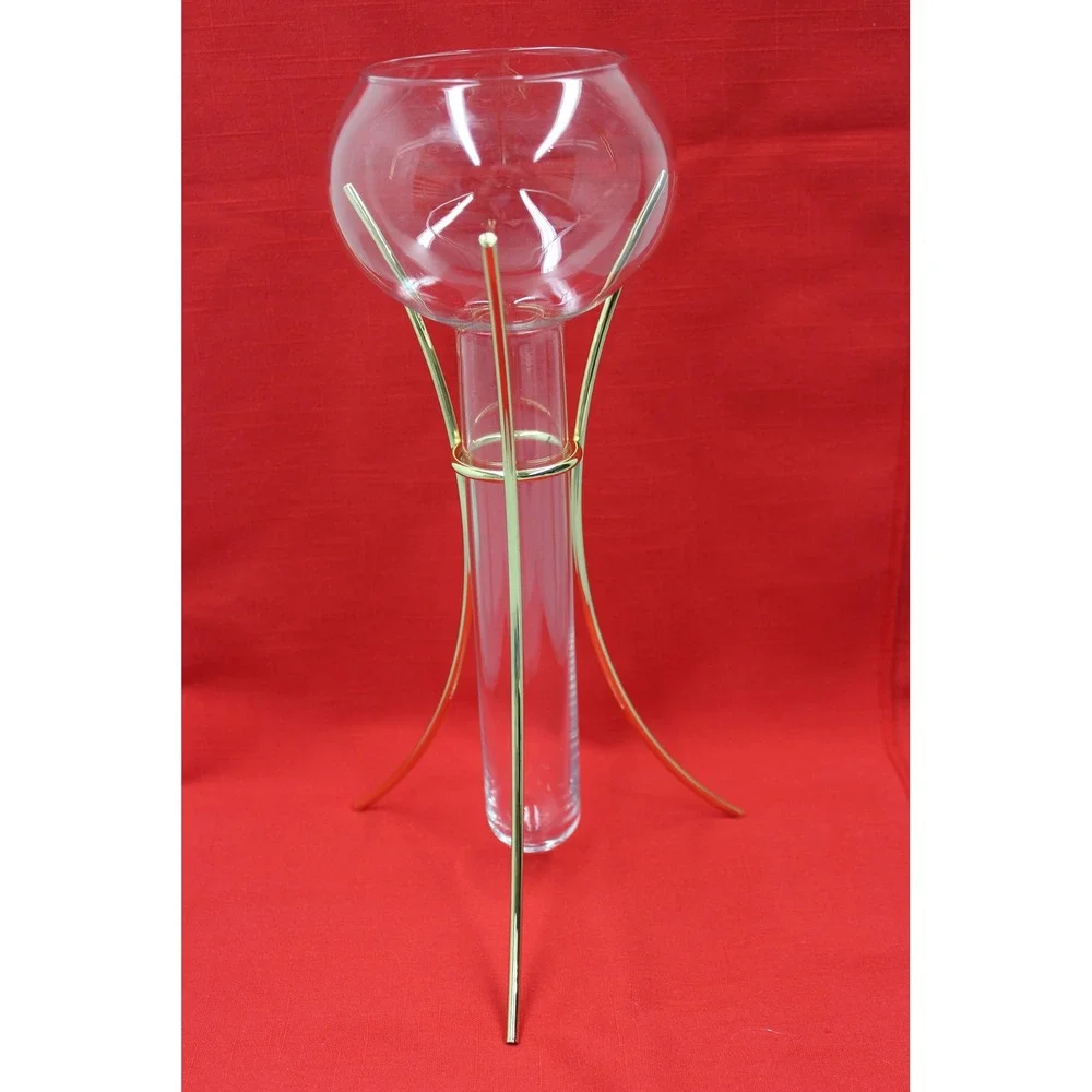 PartyLite Summit Glass & Base Gold Clear P0135B P0135G Candle Holder Set